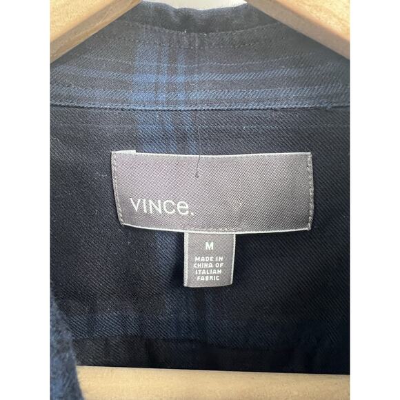 Vince Blue Black Plaid Button Down 100% Cotton Casual Medium - Picture 3 of 4
